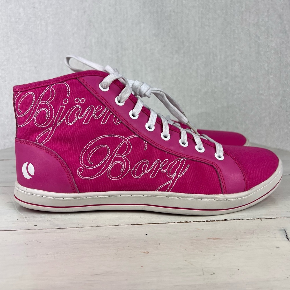 478etp Bjorn Borg pink high top canvas lace up sneakers women size 10